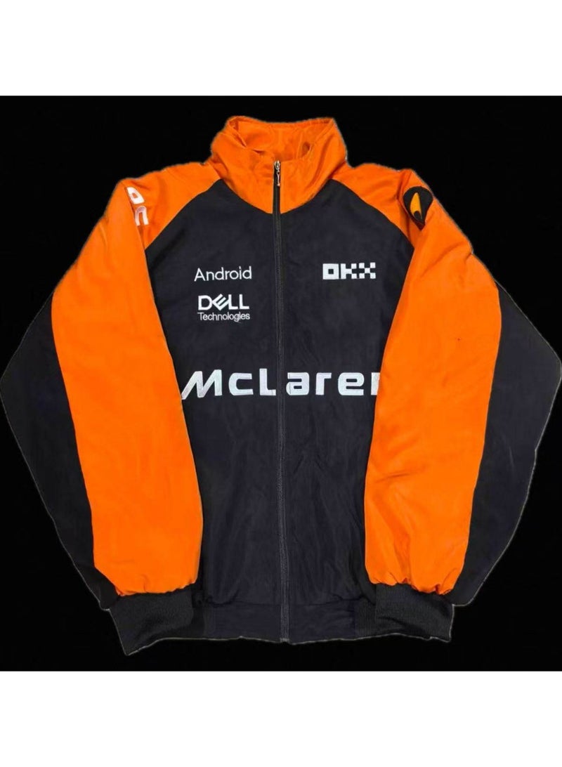 Mclaren F1 Racing Jacket - Shell/UPS Sponsor Badges, Color Block, Embroidered Logo, Full-Zip Design, Unisex Motorsport Streetwear Coat - Image 1